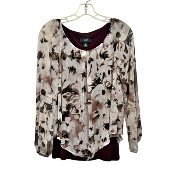 AGB Floral Chiffon With Overlay Blouse size Small - Picture 2 of 8